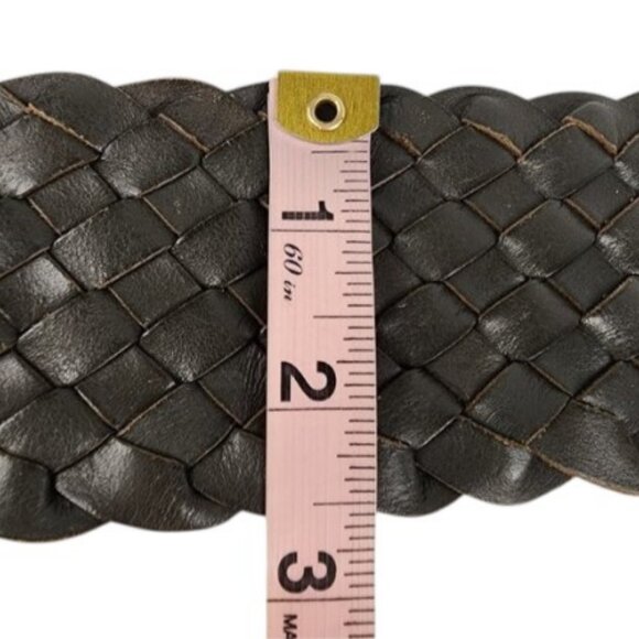 Club Monaco olive green leather wide woven belt - Picture 6 of 7